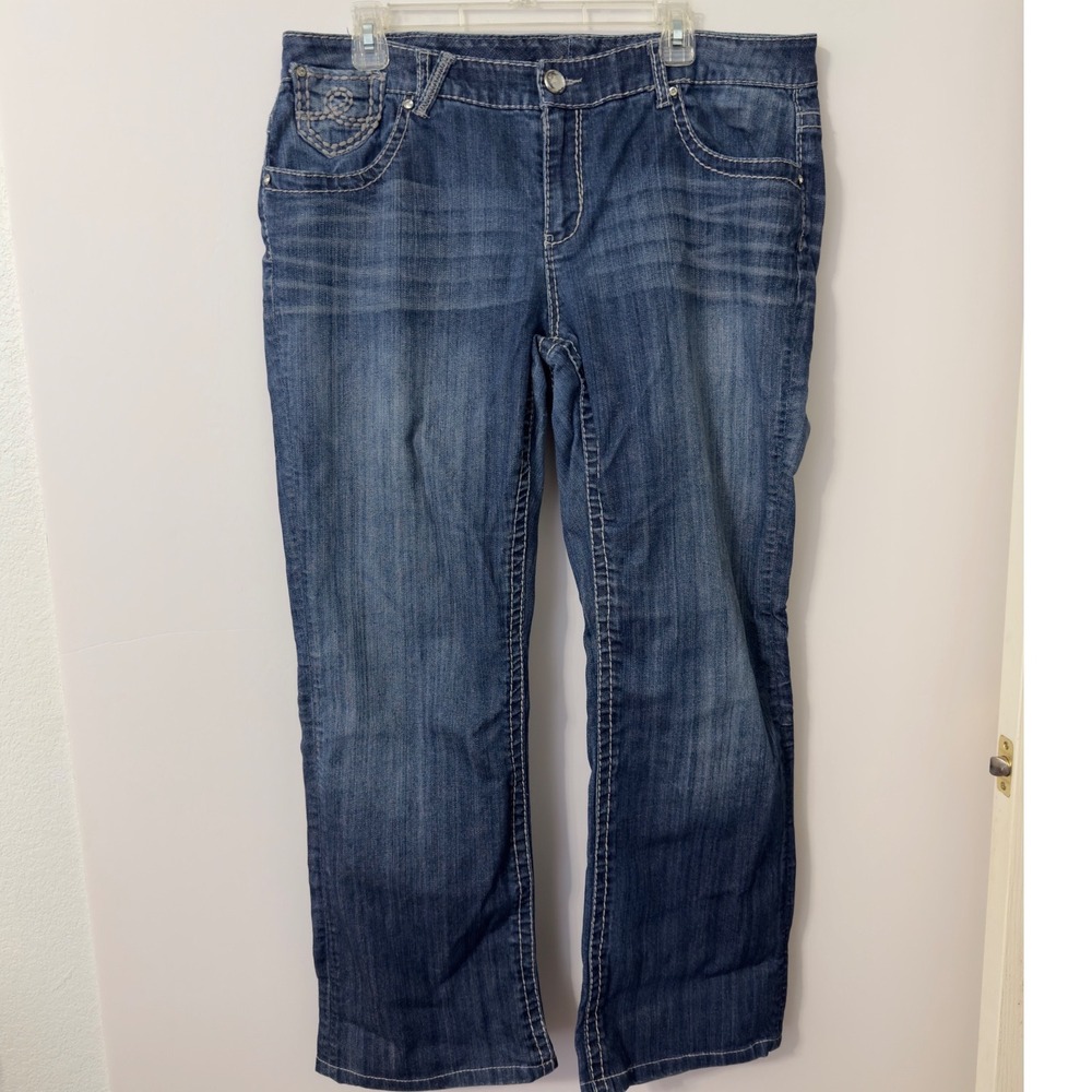 Seven7 Bootcut Jean Womens 18 Blue Excellent Thick Stitch Rhinestone Embellished